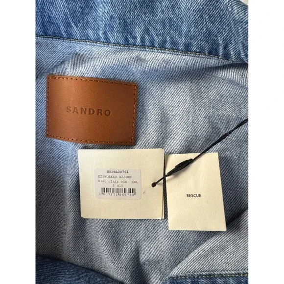 Sandro Denim Jacket Blue Wash Men's XXL Classic ‎ Style